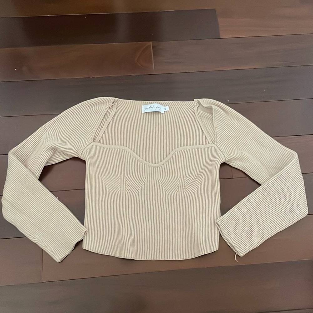 Petal and Pup beige long sleeve sweetheart neckline crop top